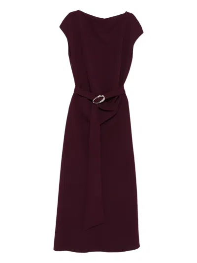 Imperial Belted Cap-sleeves Midi Day Dress In Purple