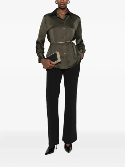 Imperial Belted Satin-finish Shirt In Green