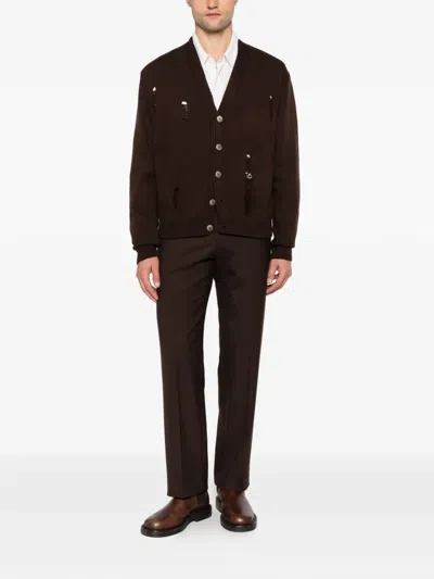 Imperial Distressed V-neck Cardigan In Brown