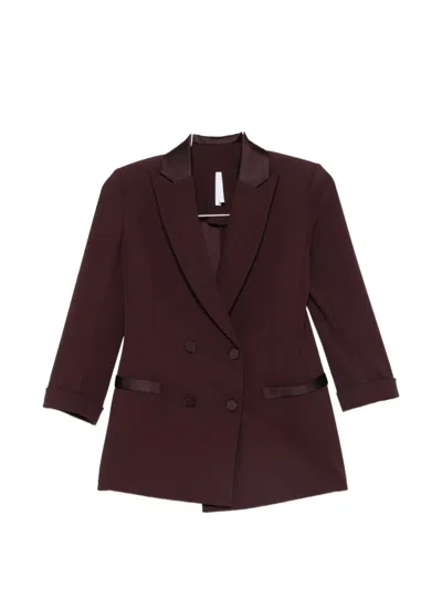 Imperial Double-breasted Satin-trim Jacket In Burgundy