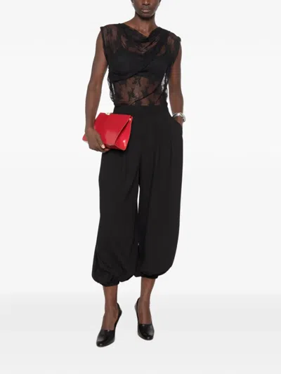 Imperial Draped Lace Blouse In Black