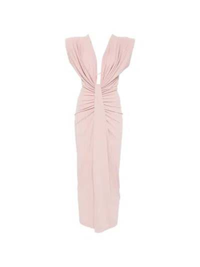 Imperial Draped V-neck Midi Dress In Pink