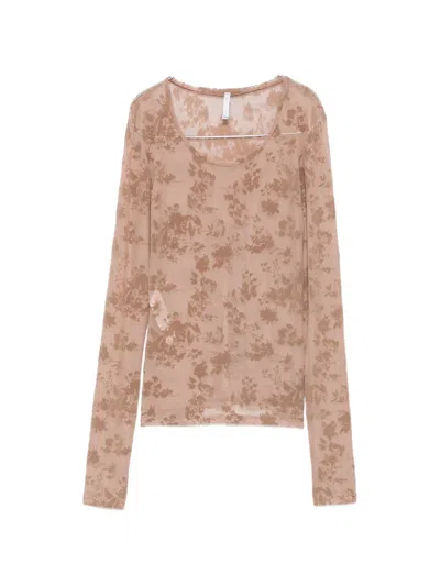Imperial Floral-devoré Long-sleeve Top In Brown