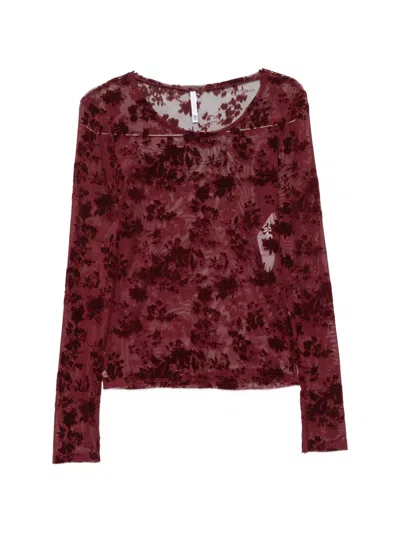 Imperial Floral-devoré Long-sleeve Top In Red