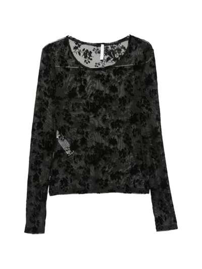 Imperial Floral-devoré Long-sleeve Top In Black