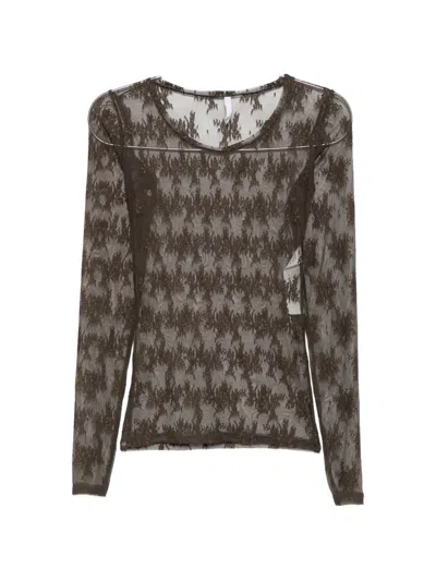 Imperial Floral-lace Long-sleeve Top In Brown