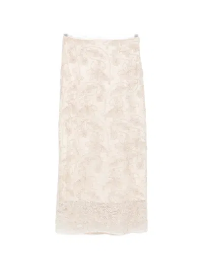 Imperial Floral-lace Pencil Maxi Skirt In Nude