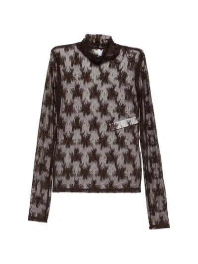Imperial Floral-lace Roll-neck Top In Brown