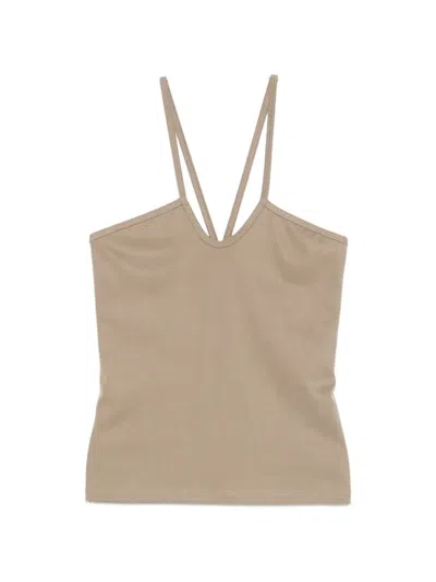 Imperial Halterneck Ribbed Top In Neutral