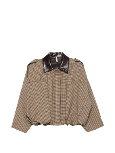 Imperial Houndstooth-pattern Contrast-collar Jacket In Brown