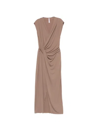 Imperial Knot V-neck Midi Dress In Neutral