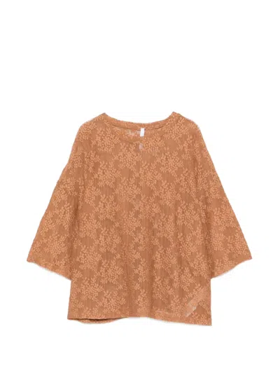 Imperial Lace Crew-neck Top In Brown