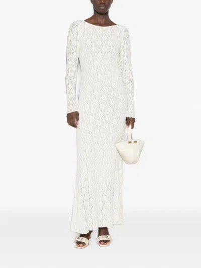 Imperial Lace Long-sleeve Maxi Dress In White