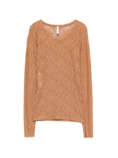 Imperial Lace Long-sleeve Top In Brown