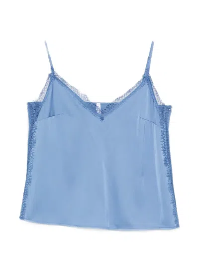 Imperial Lace-detail V-neck Top In Blue