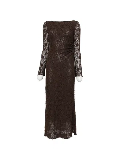 Imperial Lace-knit Long-sleeve Maxi Dress In Brown