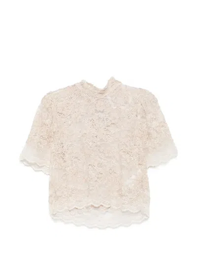 Imperial Lace-overlay Bow-detail Top In Neutral