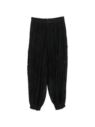 Imperial Lace-overlay Elasticated-cuff Trousers In Black
