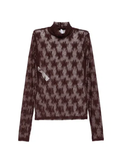Imperial Lace-pattern High-neck Top In Brown