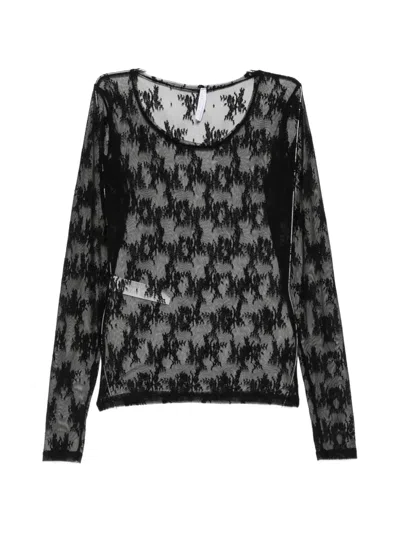 Imperial Lace-patterned Long-sleeve Top In Black
