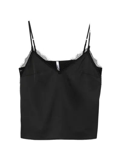 Imperial Lace-trim V-neck Top In Black