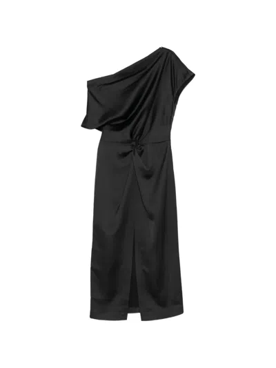 Imperial One-shoulder Twist-detail Midi Dress In Black
