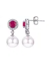 Imperial Pearl 14k 1.64 Ct. Tw. Diamond, Ruby, & 8.5-9mm Akoya Pearl Earrings
