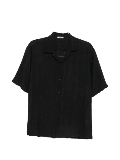 Imperial Pointelle-knit Camp-collar Shirt In Black