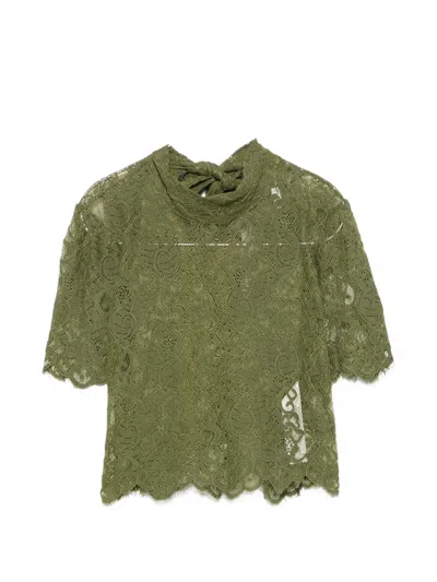 Imperial Pussy-bow Lace Blouse In Green