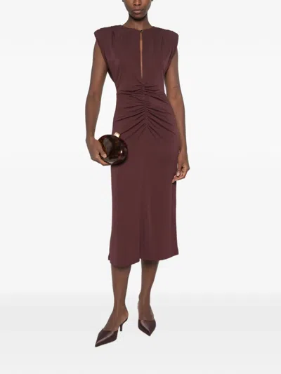 Imperial Ruched Keyhole-detail Dress In Brown