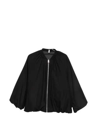 Imperial Ruched Zip-up Bomber Jacket In Black