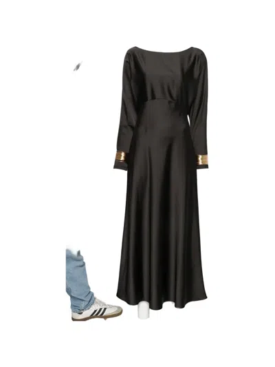 Imperial Satin-finish Long-sleeve Maxi Dress In Black