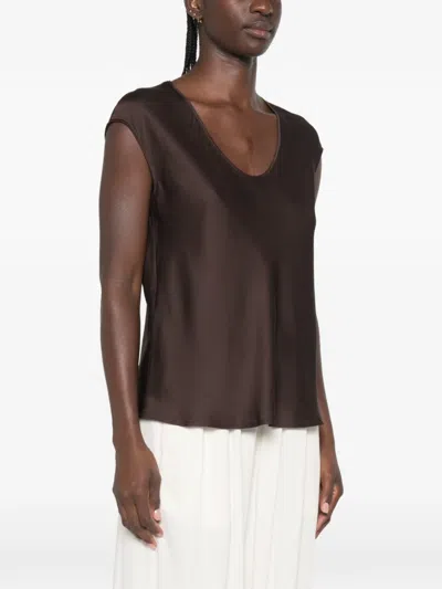 Imperial Satin-finish Scoop-neck Top In Brown