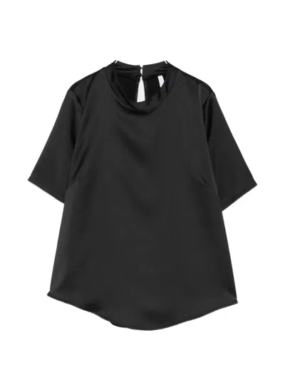 Imperial Satin-finish Short-sleeve Blouse In Black