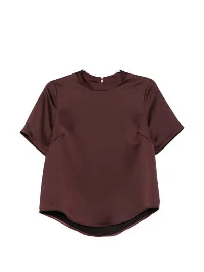 Imperial Satin-finish Short-sleeve Top In Burgundy