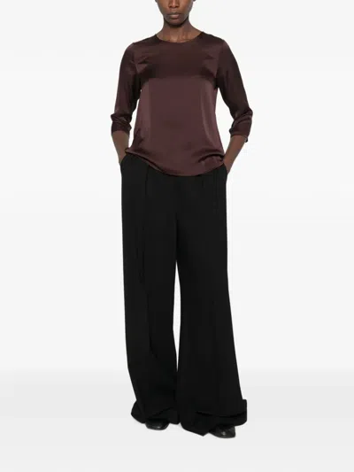 Imperial Satin-finish Three-quarter Sleeve Blouse In Purple