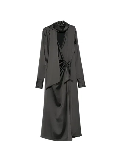 Imperial Satin-finish Wrap Midi Dress In Gray