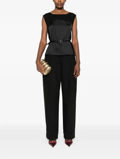 Imperial Sheer-panel Belted Top In Black