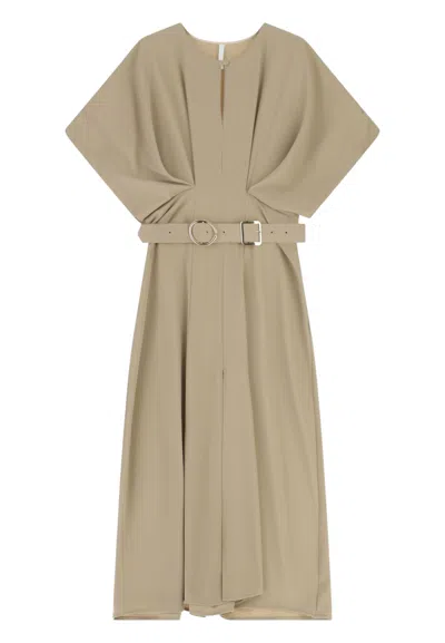 Imperial Stylish Long Dress With Waist Belt And Side Slit Woman  In Multi