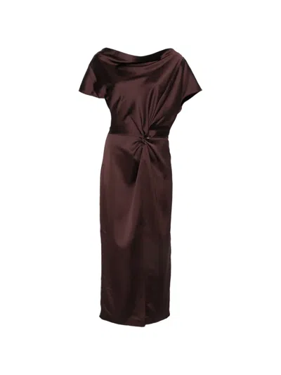 Imperial Twist-detail Asymmetric-neck Dress In Brown