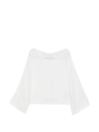 Imperial V-neck Batwing-sleeve Blouse In White