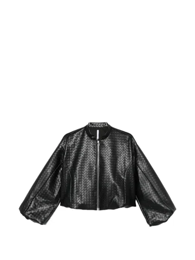 Imperial Woven-effect Balloon-sleeve Jacket In Black