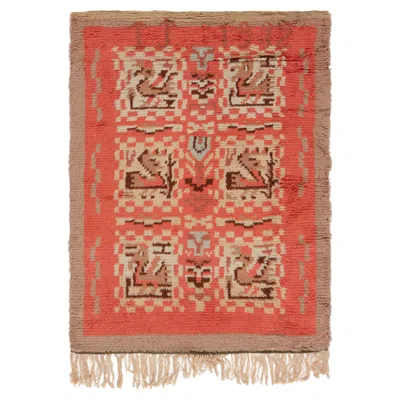Pre-owned Impi Sotavalta Mid-century Scandinavian Tribal Tan Rug - Rya Pile Rug By  In Brown