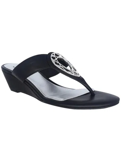Impo Guiness Womens Faux Leather Embellished Wedge Sandals In Black