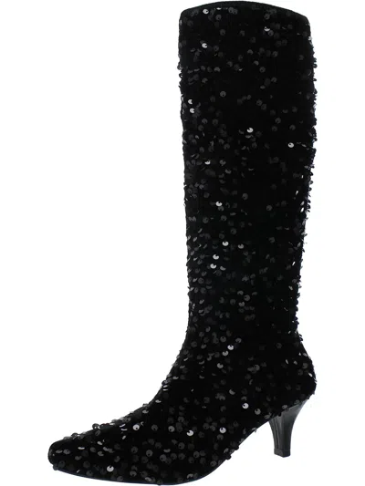 Impo Namora Sequin Womens Square Toe Zipper Knee-high Boots In Black