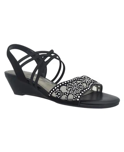 Impo Women's Geum Embellished Stretch Wedge Sandals In Black