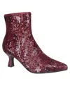 Impo Women's Nidia Sequin Kitten Heel Pointed Toe Ankle Booties In Vino