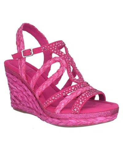 Impo Women's Omalia Raffia Platform Wedge Sandals In Pop Pink