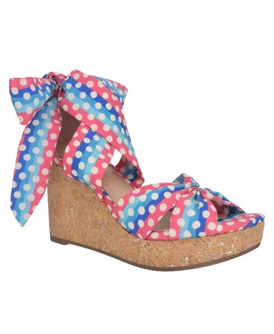 Impo Women's Orabelle Ankle Wrap Platform Wedge Sandals In Pink,blue Multi