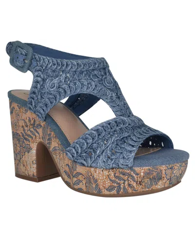 Impo Women's Osanna Woven Raffia Platform Sandals In Washed Denim